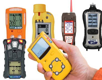 A variety of handheld gas detectors used for gas detector calibration